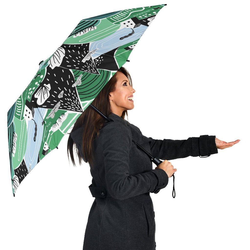 Mountain Cartoon Pattern Print Automatic Foldable Umbrella-grizzshop