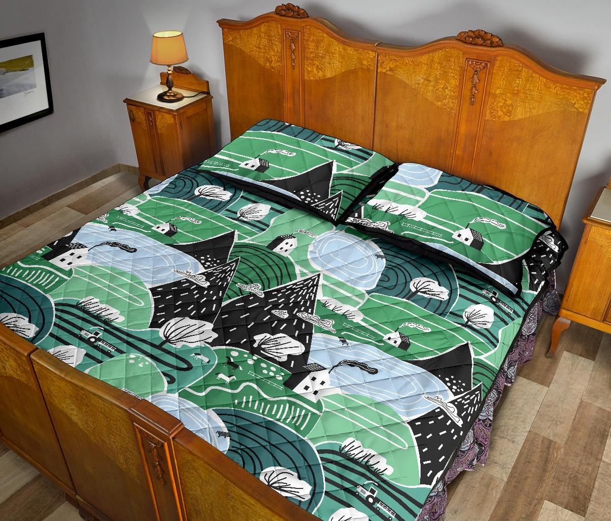 Mountain Cartoon Pattern Print Bed Set Quilt-grizzshop