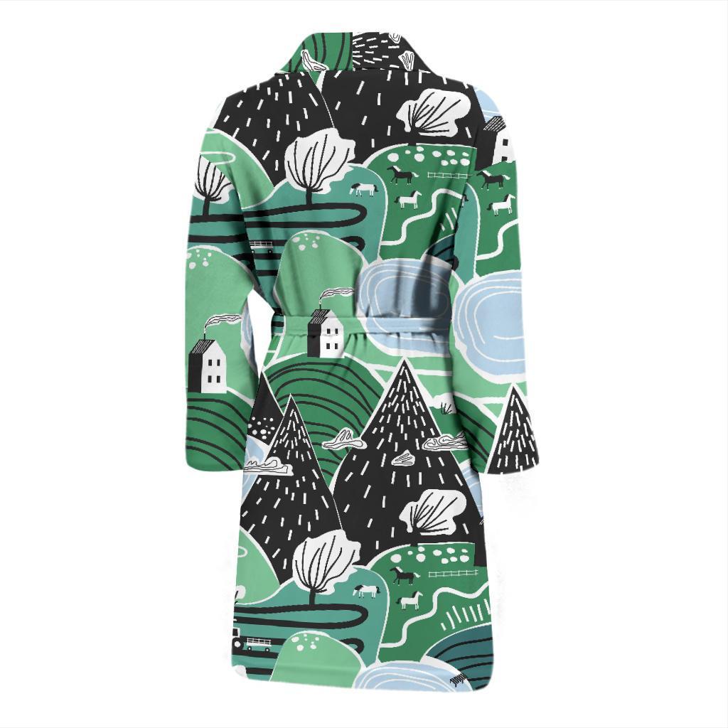Mountain Cartoon Pattern Print Men Long Robe-grizzshop