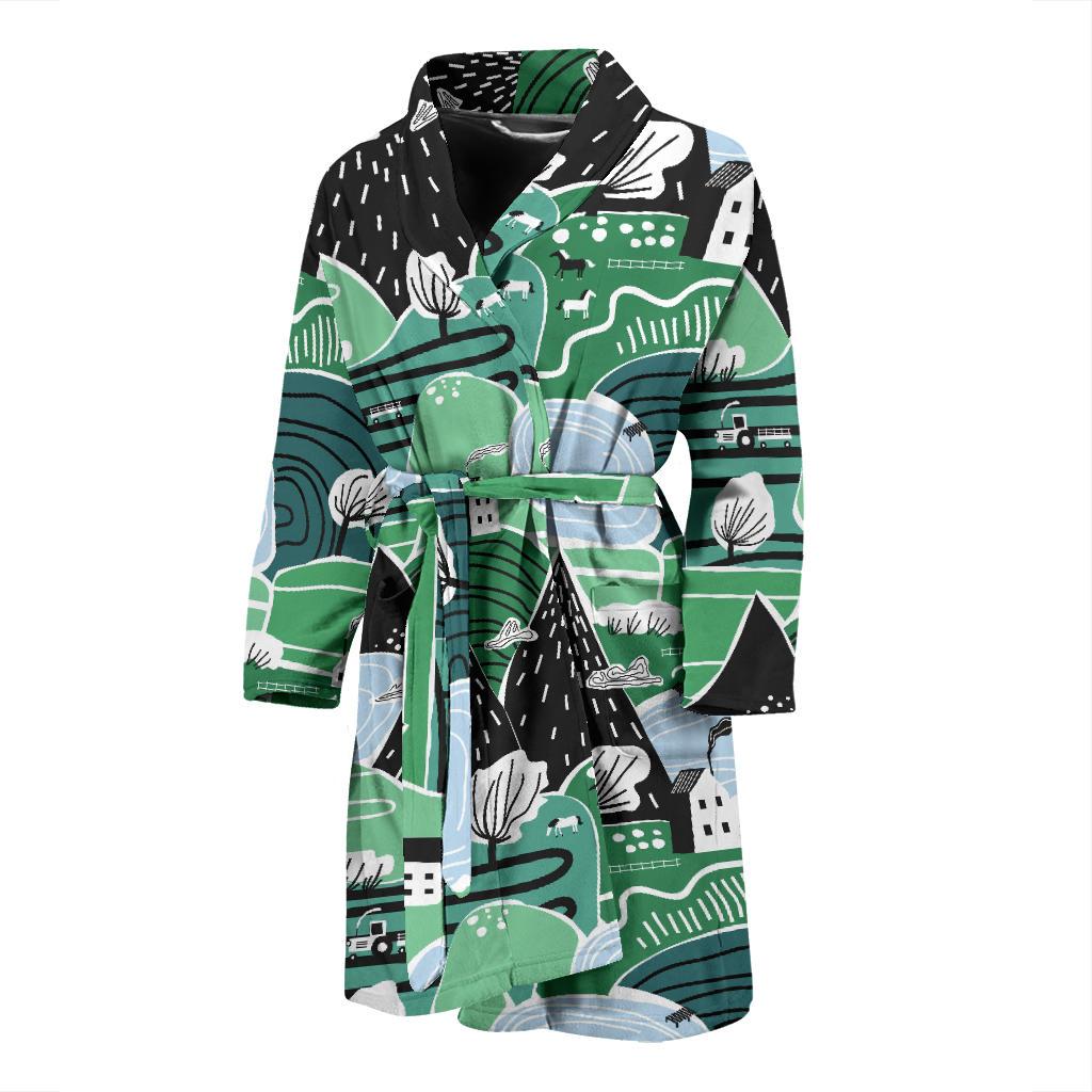 Mountain Cartoon Pattern Print Men Long Robe-grizzshop