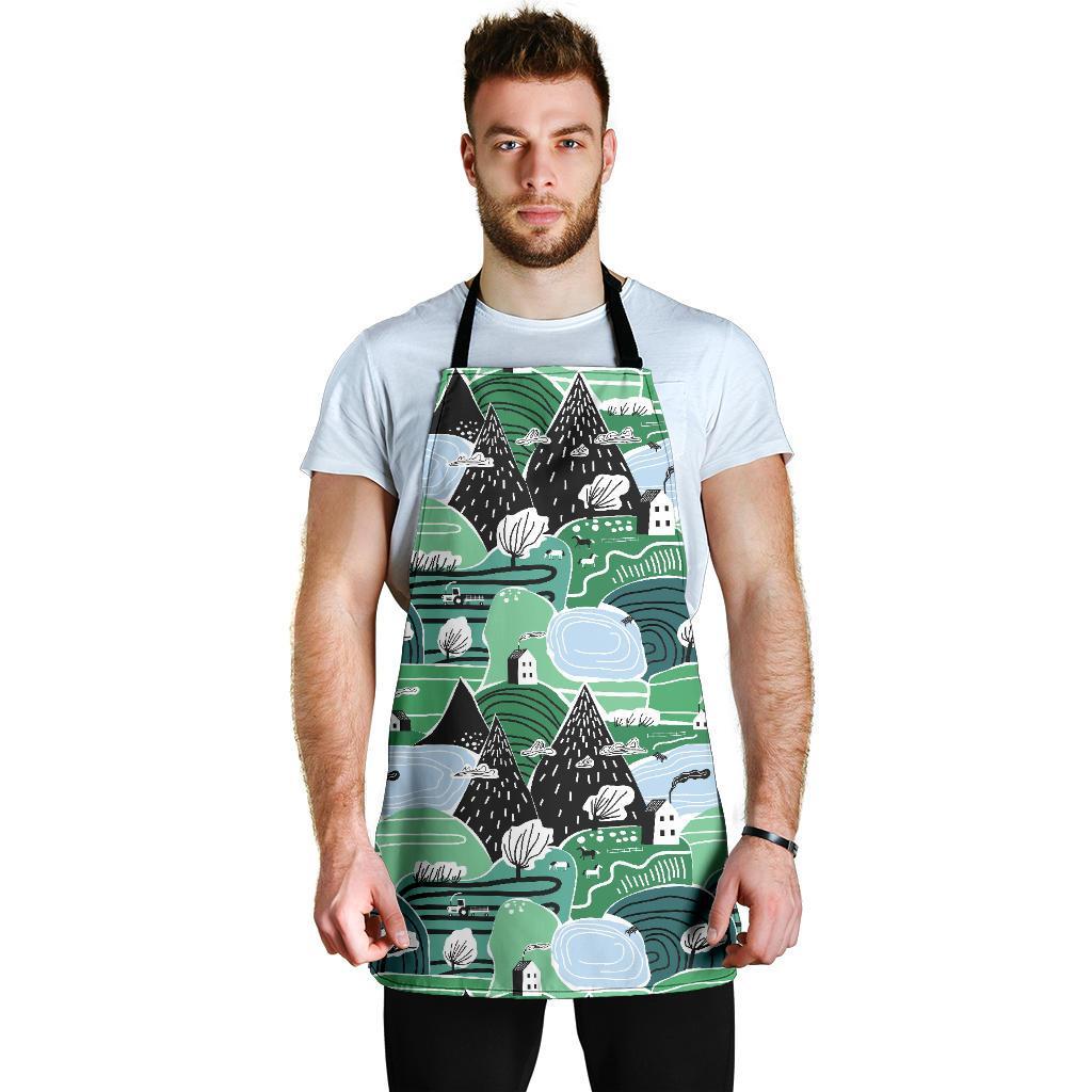 Mountain Cartoon Pattern Print Men's Apron-grizzshop