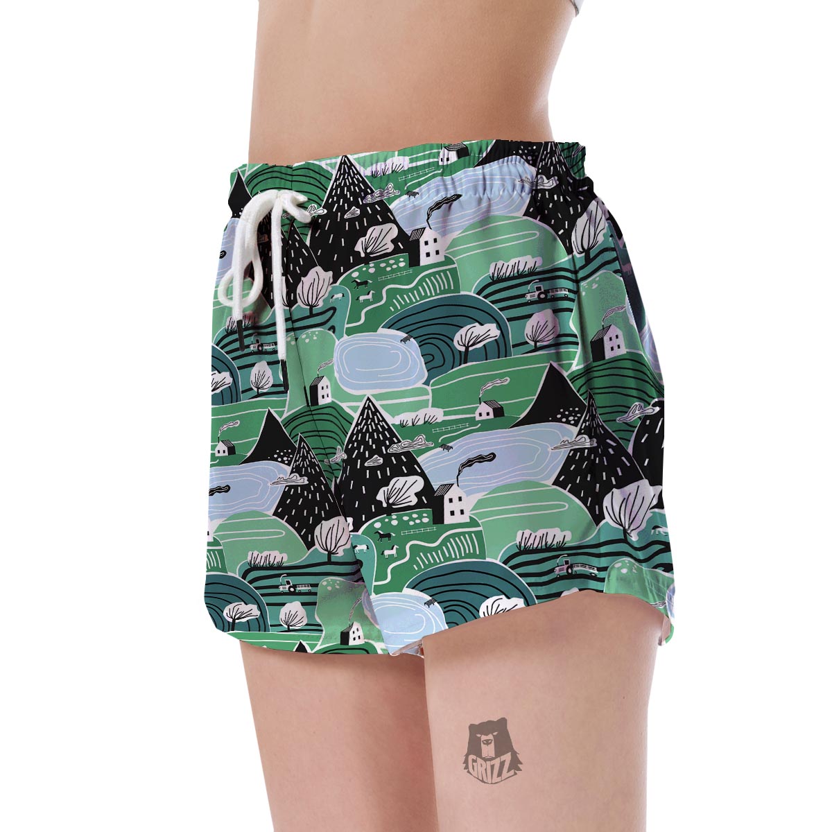 Mountain Cartoon Pattern Print Women's Shorts-grizzshop