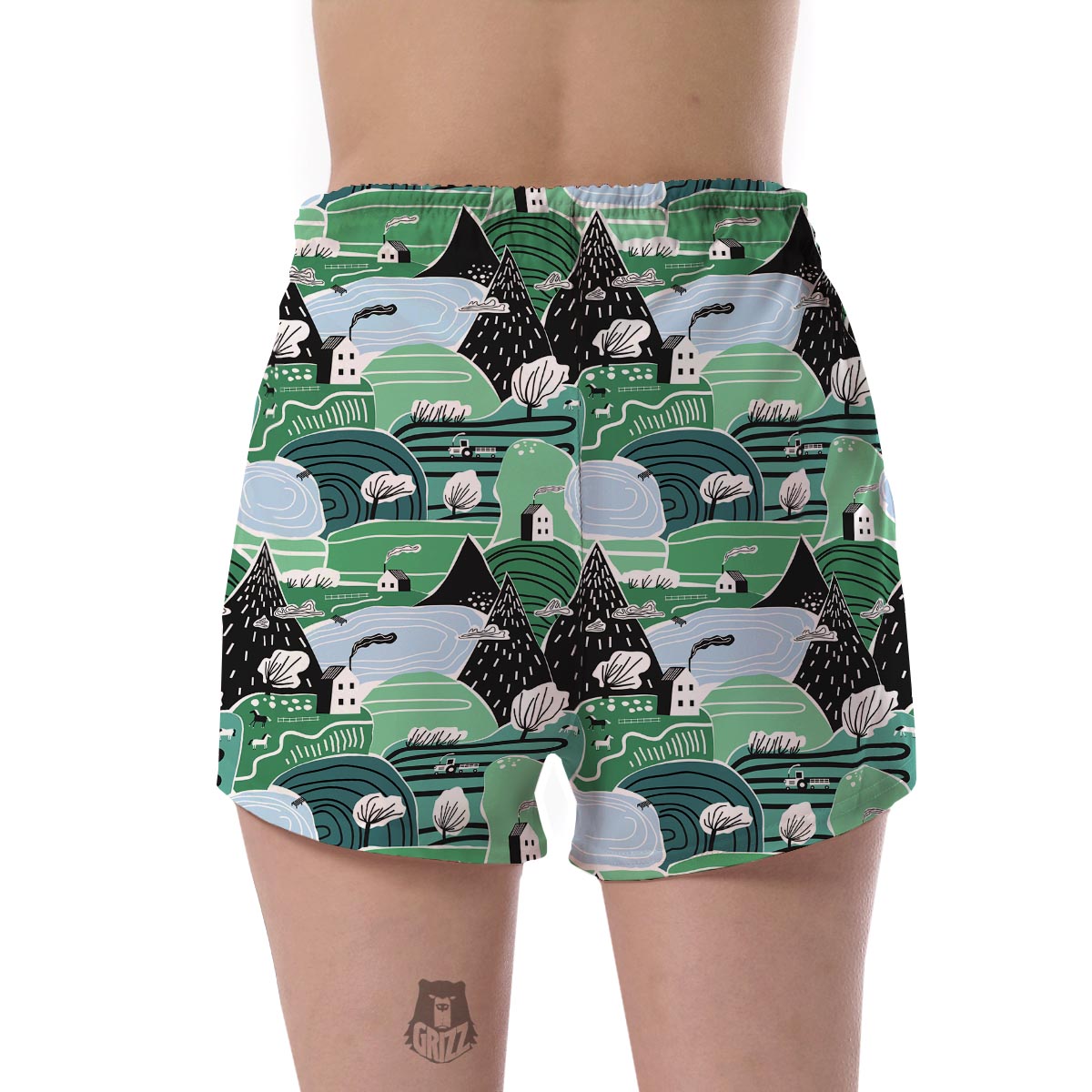 Mountain Cartoon Pattern Print Women's Shorts-grizzshop