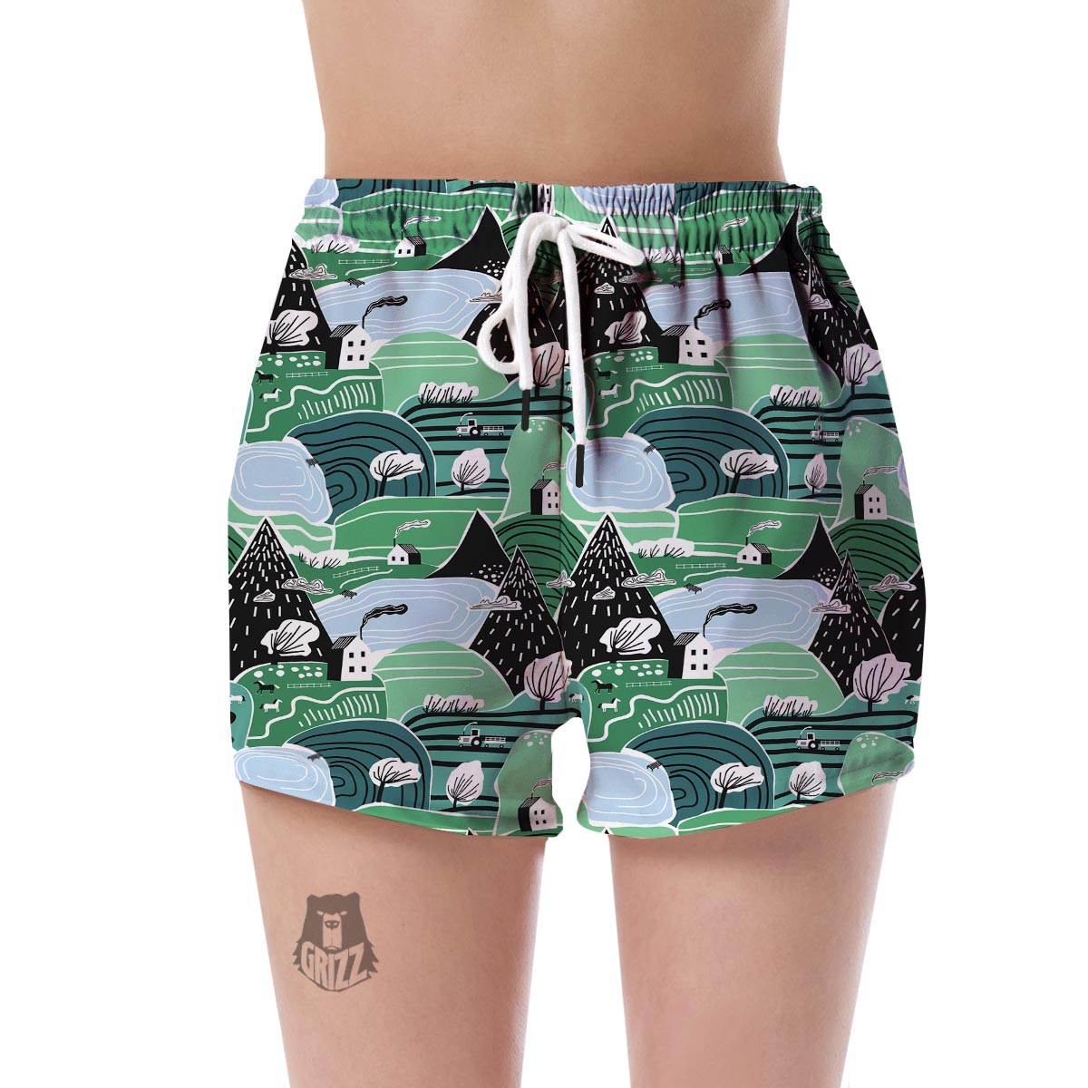 Mountain Cartoon Pattern Print Women's Shorts-grizzshop