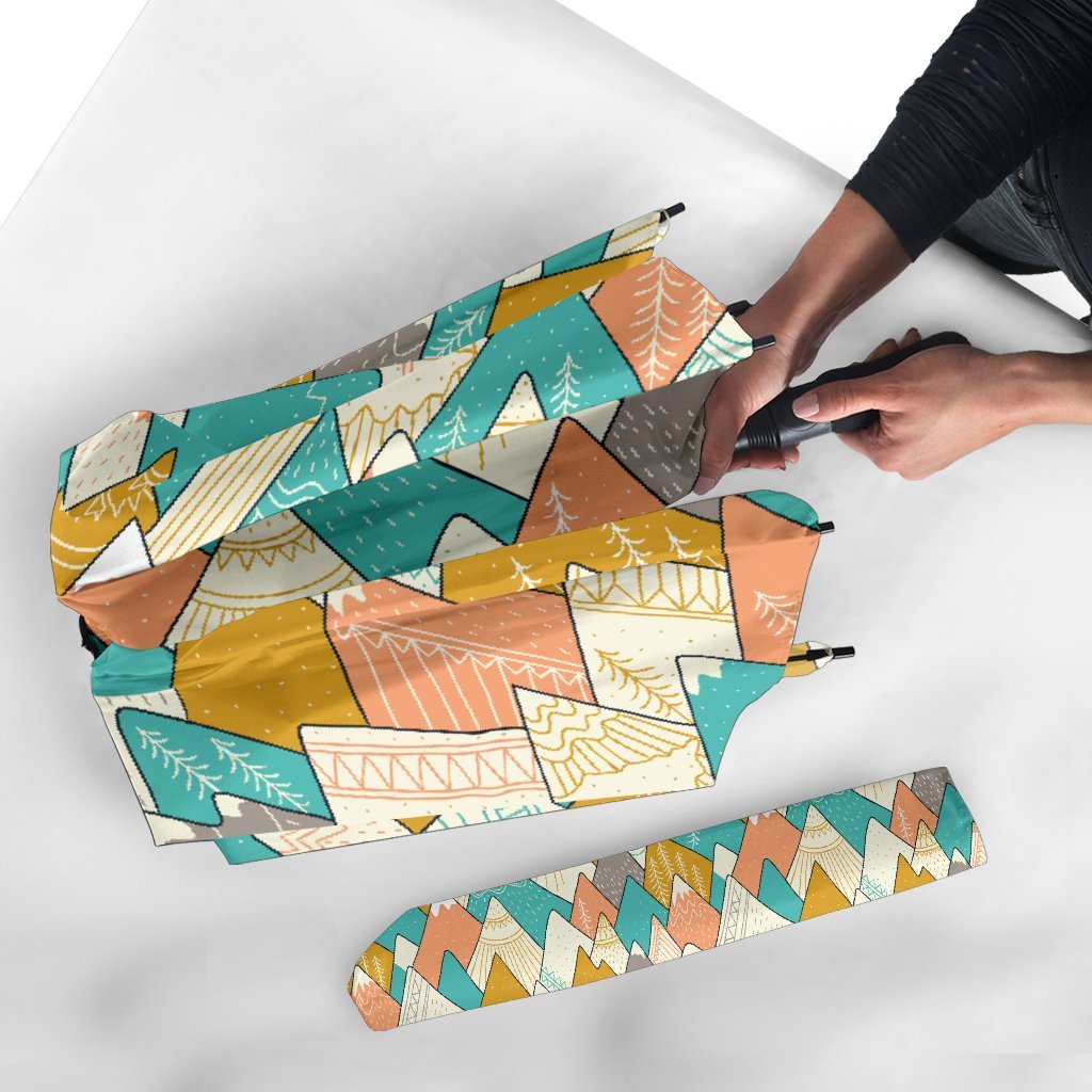Mountain Colorful Pattern Print Automatic Foldable Umbrella-grizzshop
