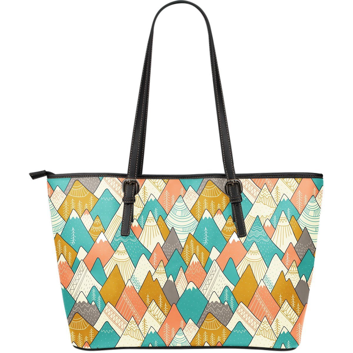 Mountain Colorful Pattern Print Leather Tote Bag-grizzshop