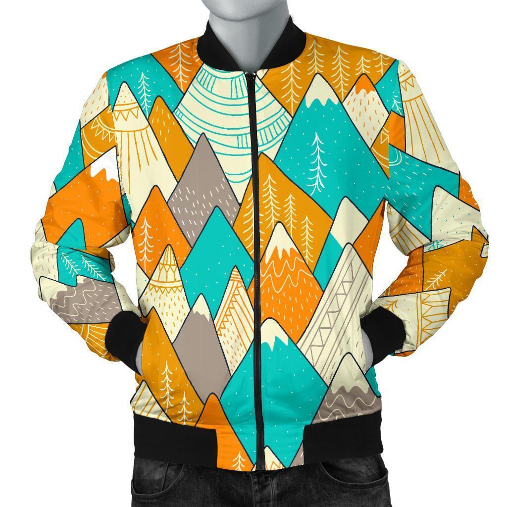 Mountain Colorful Pattern Print Men's Bomber Jacket-grizzshop