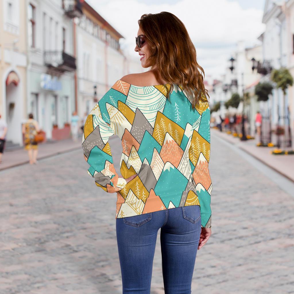 Mountain Colorful Pattern Print Women Off Shoulder Sweatshirt-grizzshop