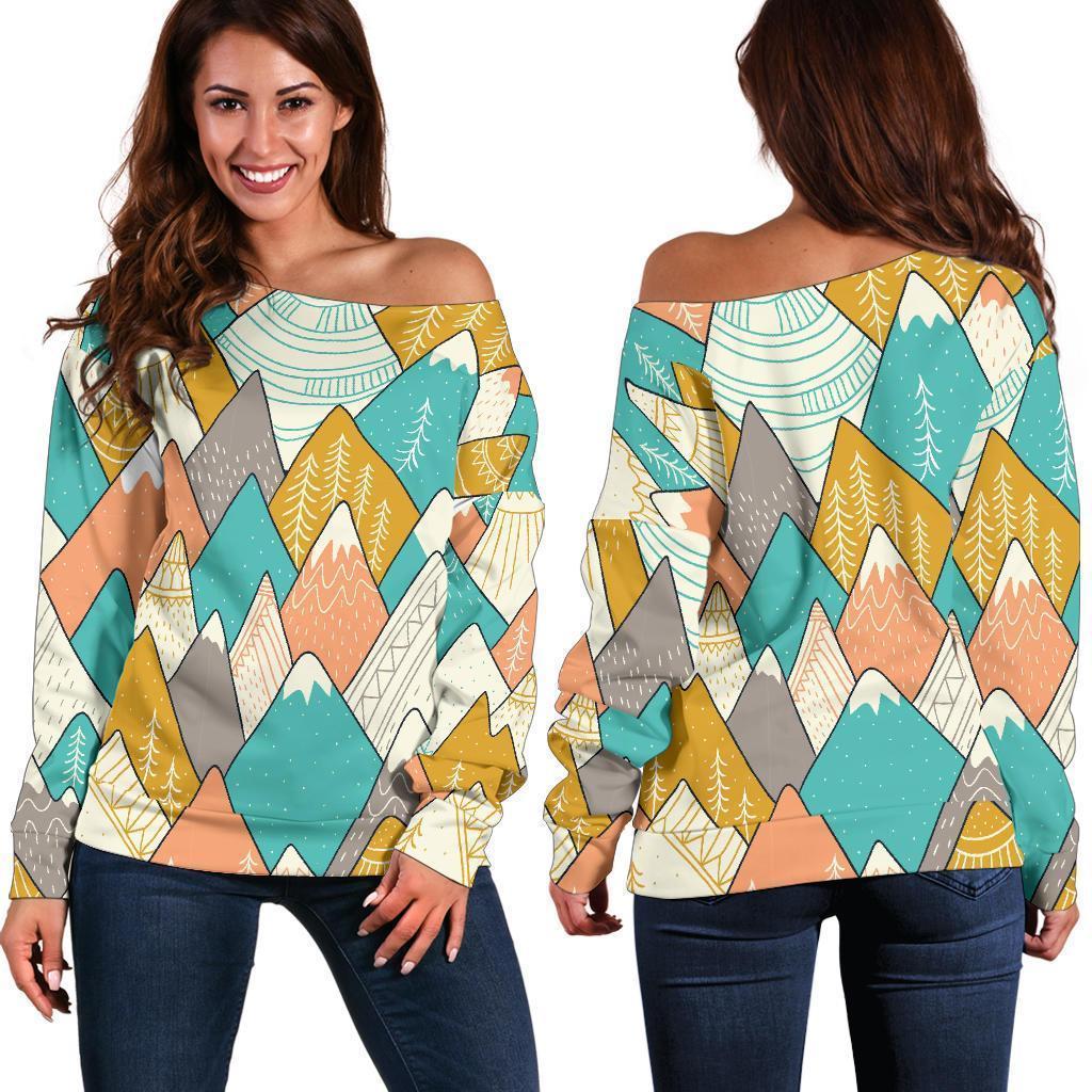 Mountain Colorful Pattern Print Women Off Shoulder Sweatshirt-grizzshop