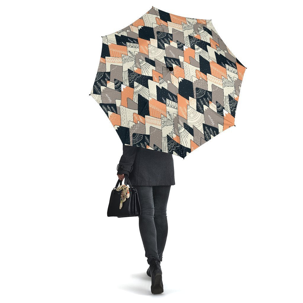 Mountain Pattern Print Automatic Foldable Umbrella-grizzshop