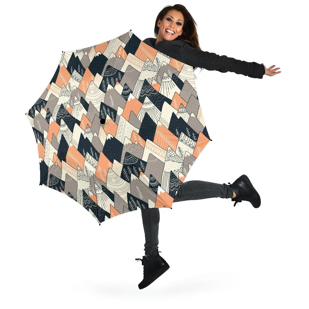 Mountain Pattern Print Automatic Foldable Umbrella-grizzshop