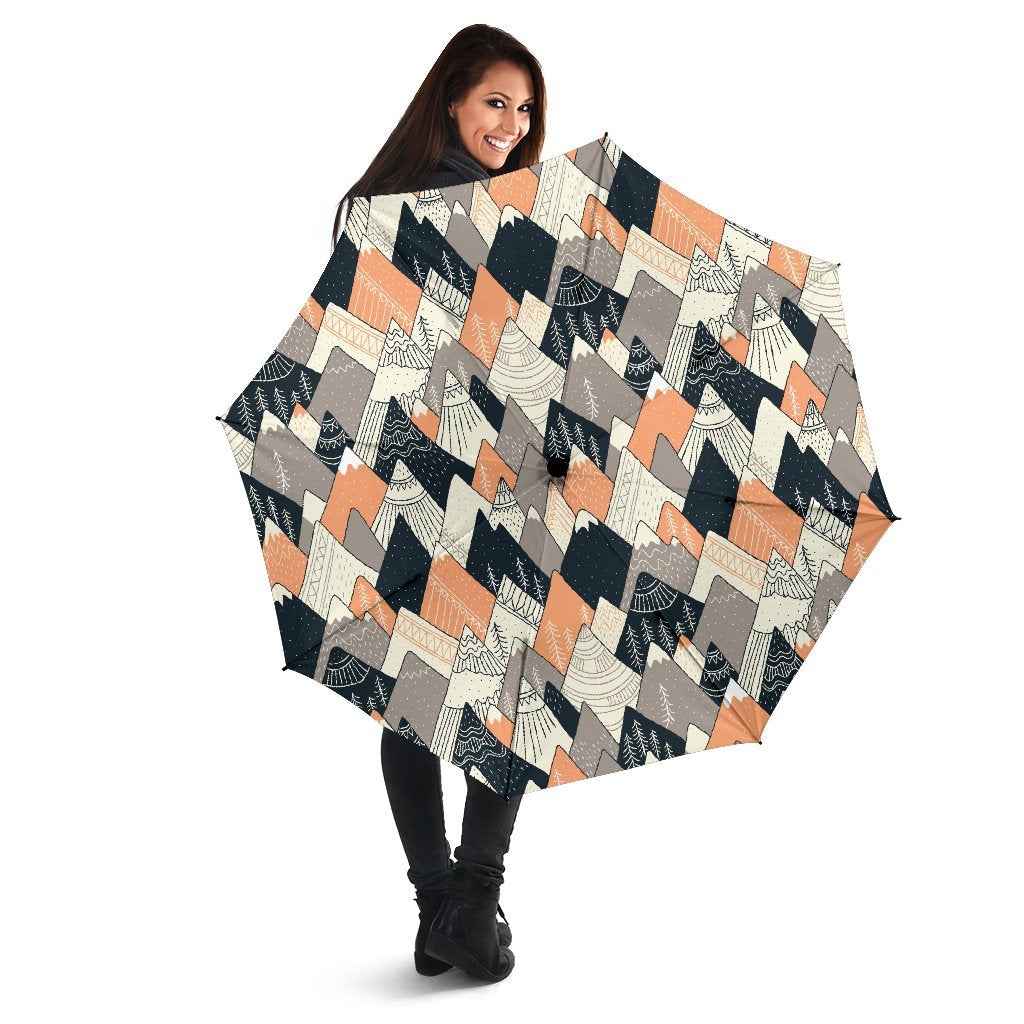 Mountain Pattern Print Automatic Foldable Umbrella-grizzshop