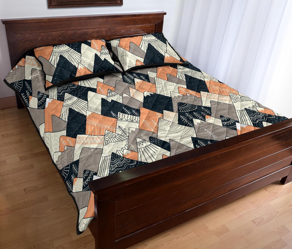 Mountain Pattern Print Bed Set Quilt-grizzshop