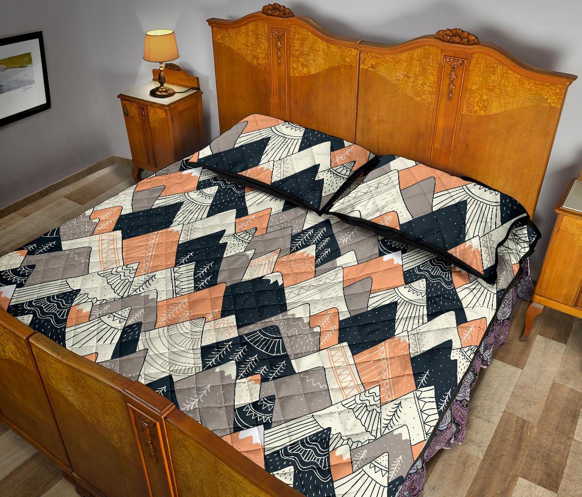 Mountain Pattern Print Bed Set Quilt-grizzshop