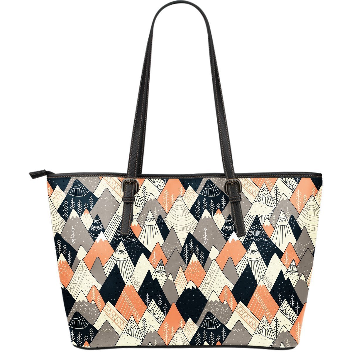 Mountain Pattern Print Leather Tote Bag-grizzshop