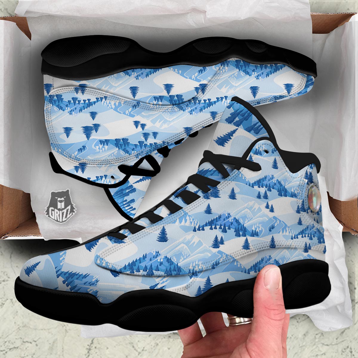 Mountain Skiing Print Pattern Black Basketball Shoes-grizzshop