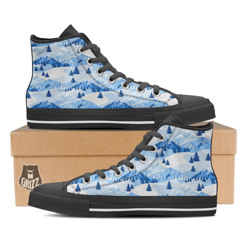 Mountain Skiing Print Pattern Black High Top Shoes-grizzshop