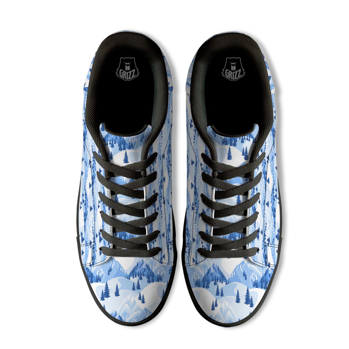 Mountain Skiing Print Pattern Black Low Top Sneakers-grizzshop