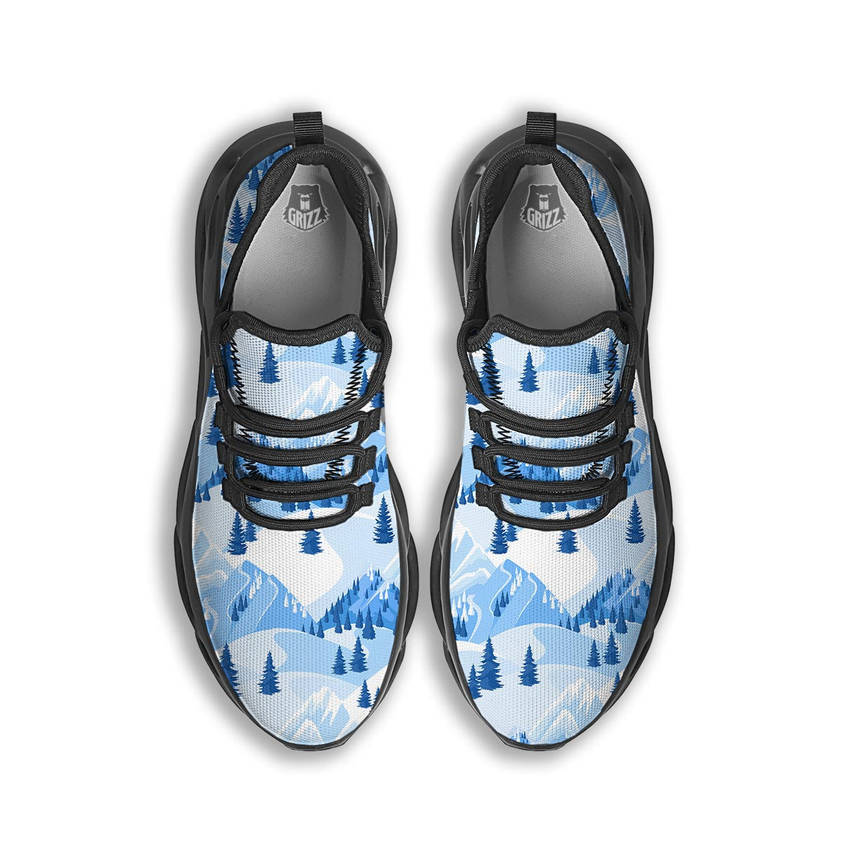 Mountain Skiing Print Pattern Black Running Shoes-grizzshop