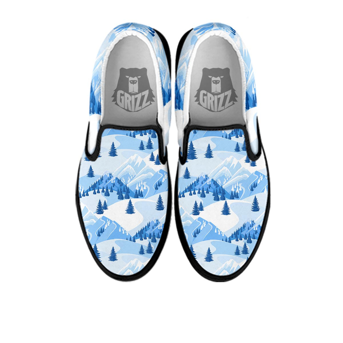 Mountain Skiing Print Pattern Black Slip On Shoes-grizzshop