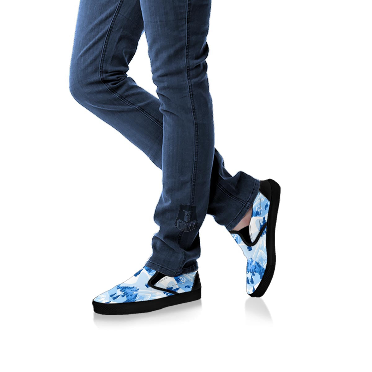 Mountain Skiing Print Pattern Black Slip On Shoes-grizzshop
