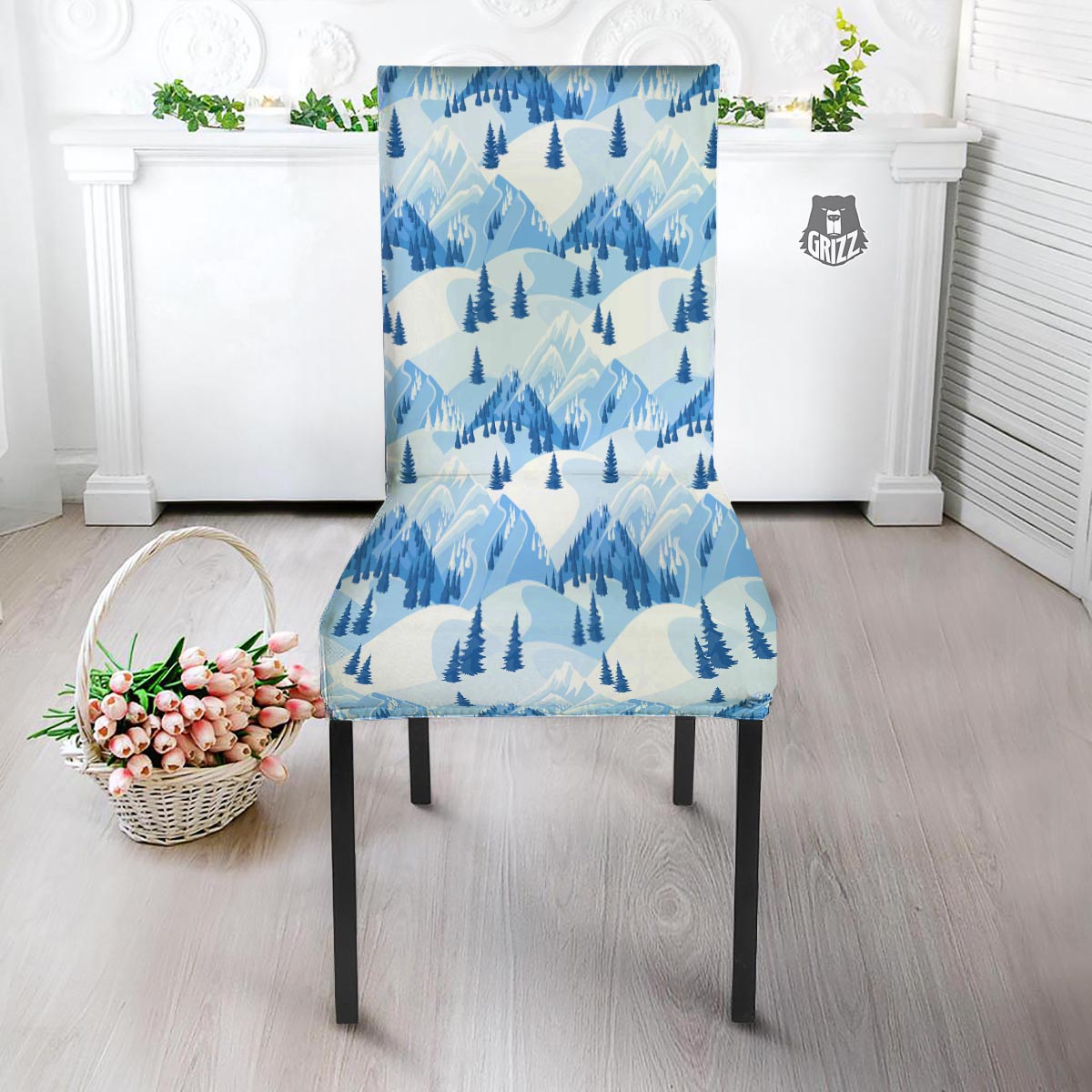 Mountain Skiing Print Pattern Dining Chair Slipcover-grizzshop