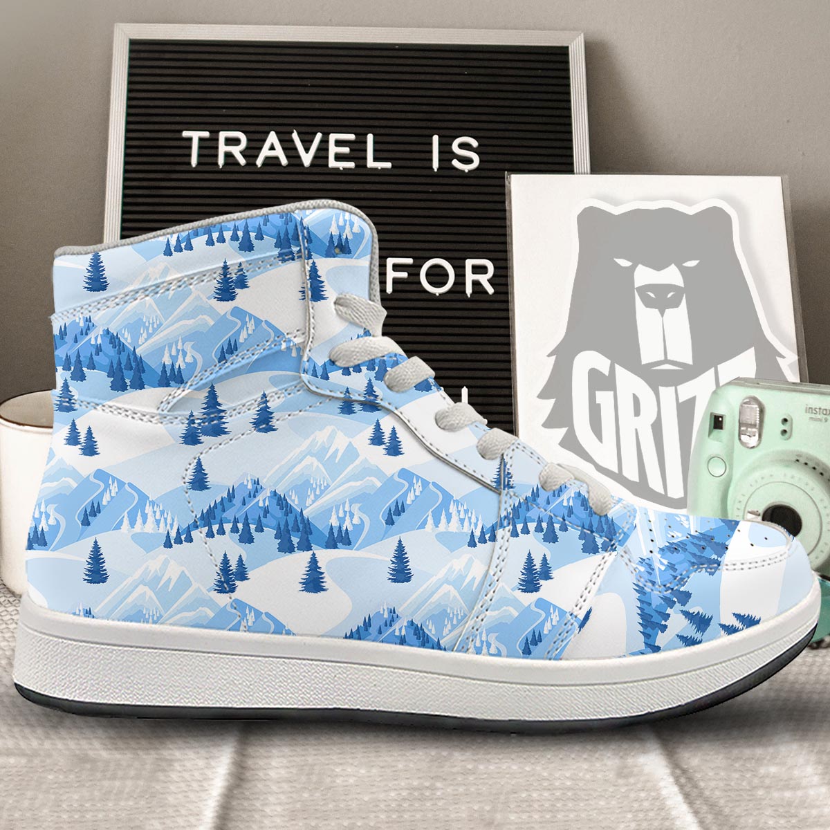 Mountain Skiing Print Pattern High Top Sneakers-grizzshop