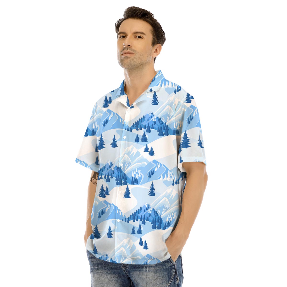 Mountain Skiing Print Pattern Men's Hawaiian Shirt-grizzshop