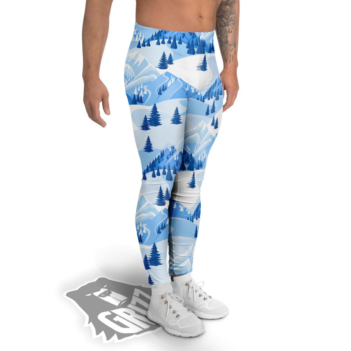 Mountain Skiing Print Pattern Men's Leggings-grizzshop