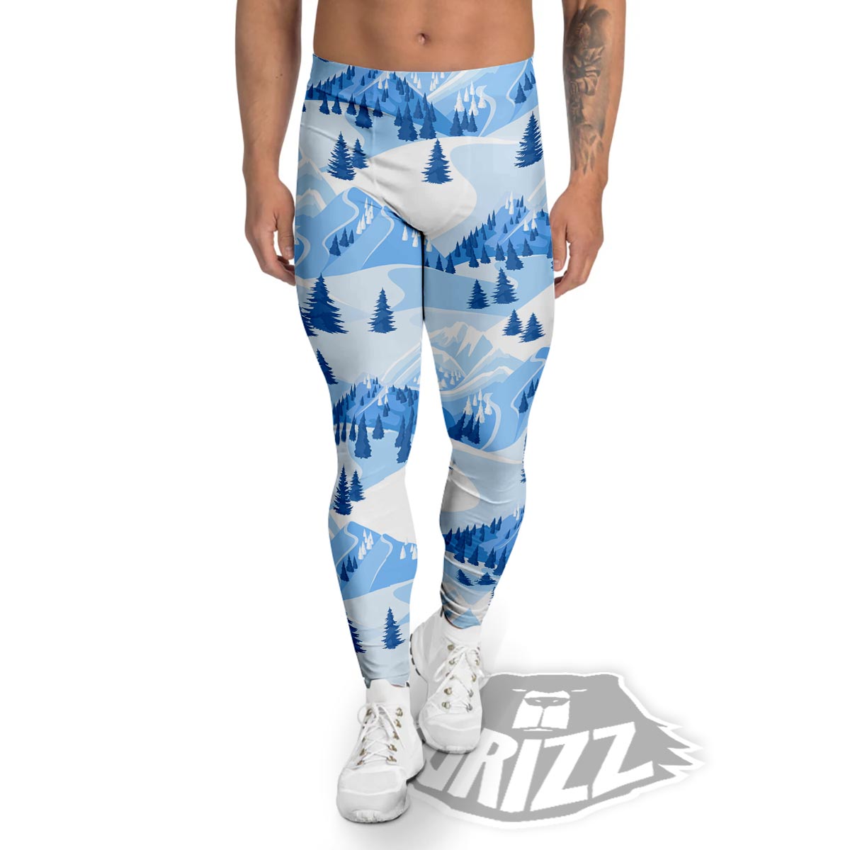 Mountain Skiing Print Pattern Men's Leggings-grizzshop
