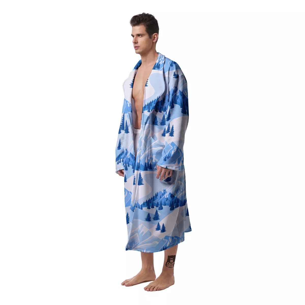 Mountain Skiing Print Pattern Men's Robe-grizzshop