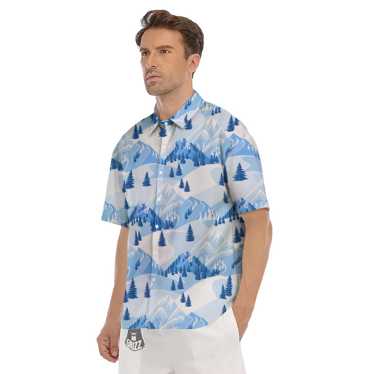 Mountain Skiing Print Pattern Men's Short Sleeve Shirts-grizzshop