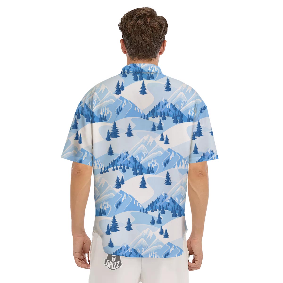 Mountain Skiing Print Pattern Men's Short Sleeve Shirts-grizzshop