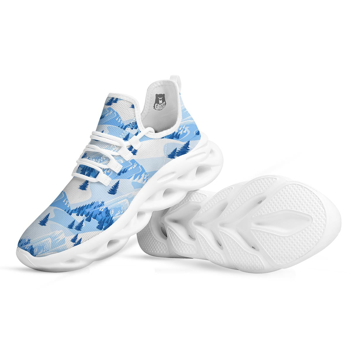 Mountain Skiing Print Pattern White Running Shoes-grizzshop