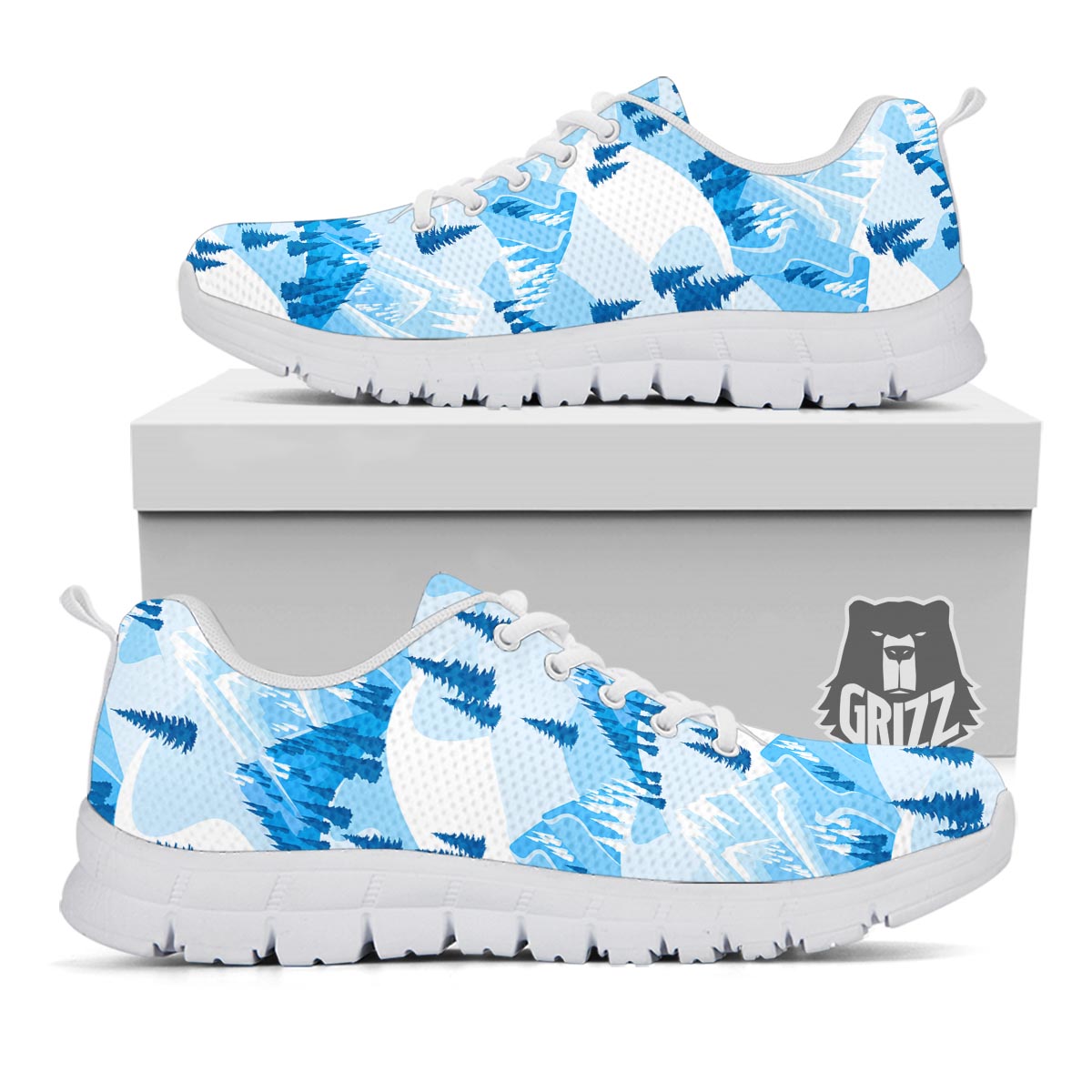 Mountain Skiing Print Pattern White Sneaker-grizzshop