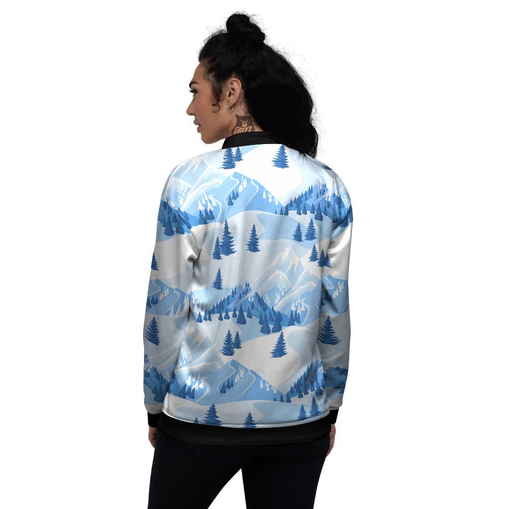 Mountain Skiing Print Pattern Women's Bomber Jacket-grizzshop