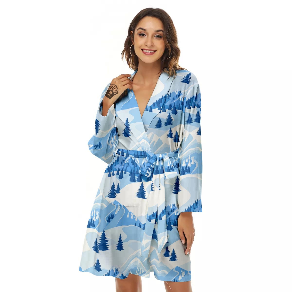 Mountain Skiing Print Pattern Women's Robe-grizzshop