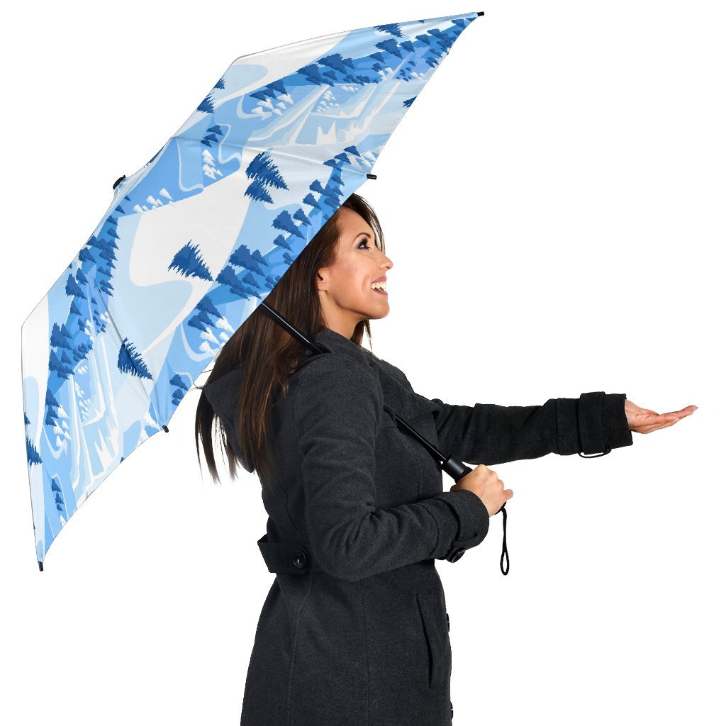 Mountain Snow Pattern Print Automatic Foldable Umbrella-grizzshop