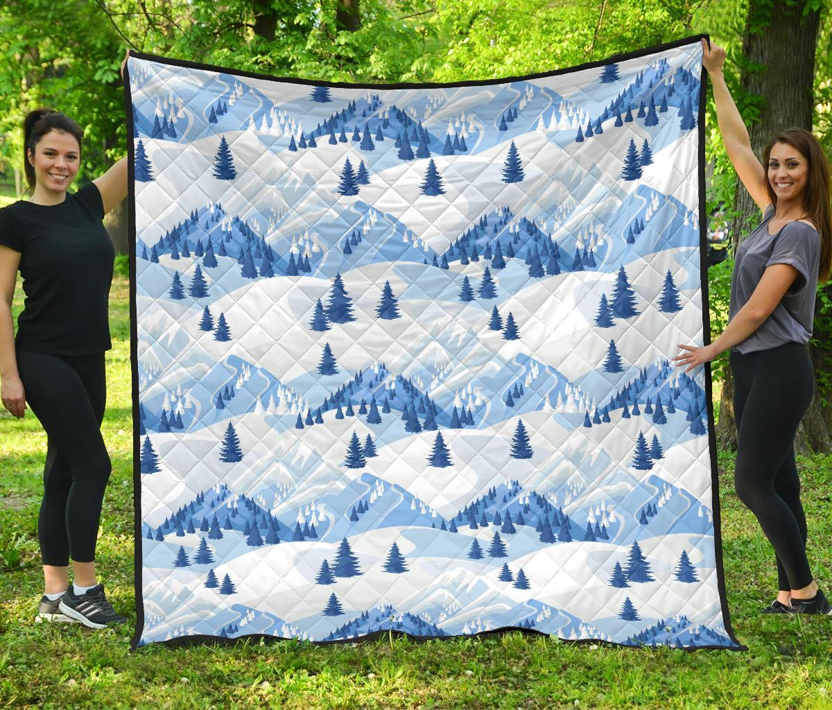 Mountain Snow Pattern Print Quilt-grizzshop