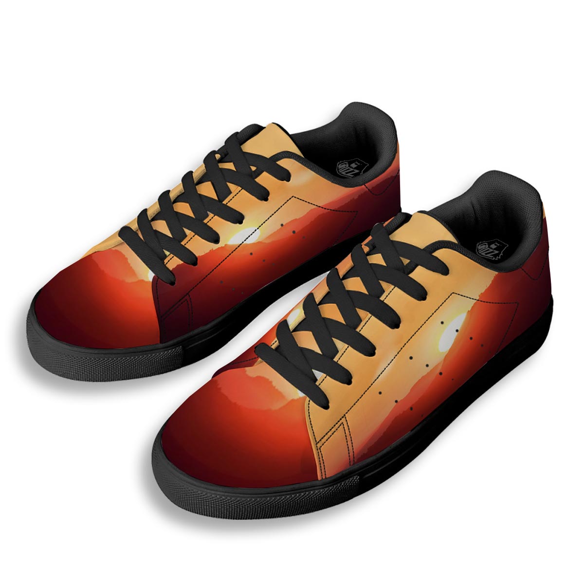 Mountain Sunrise Print Black Low Top Sneakers-grizzshop