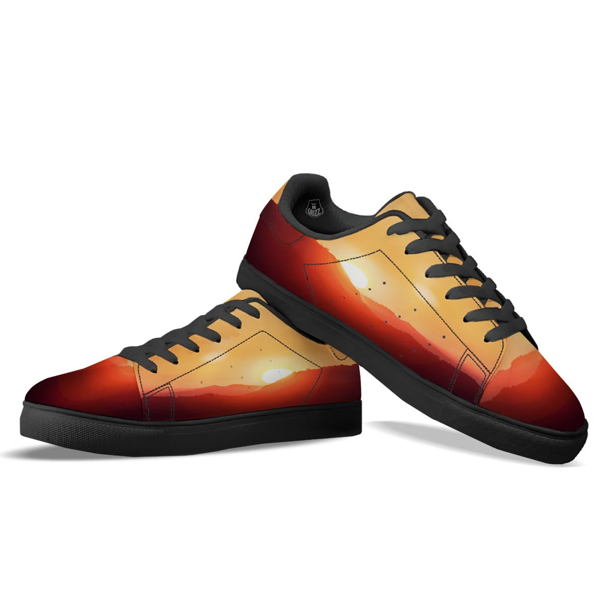 Mountain Sunrise Print Black Low Top Sneakers-grizzshop