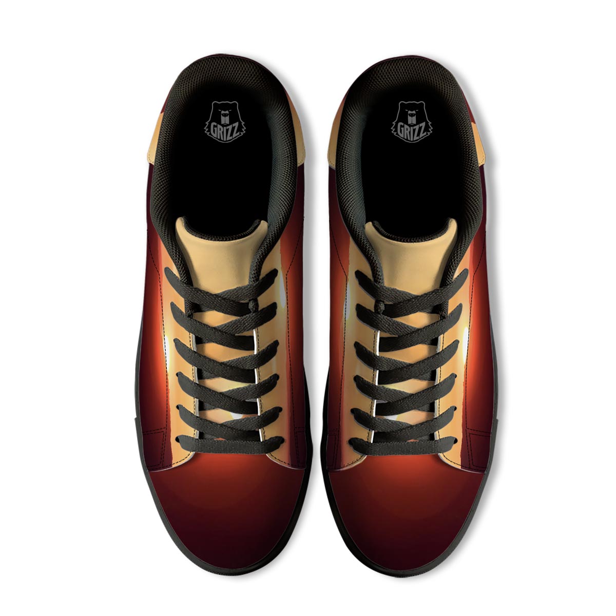 Mountain Sunrise Print Black Low Top Sneakers-grizzshop