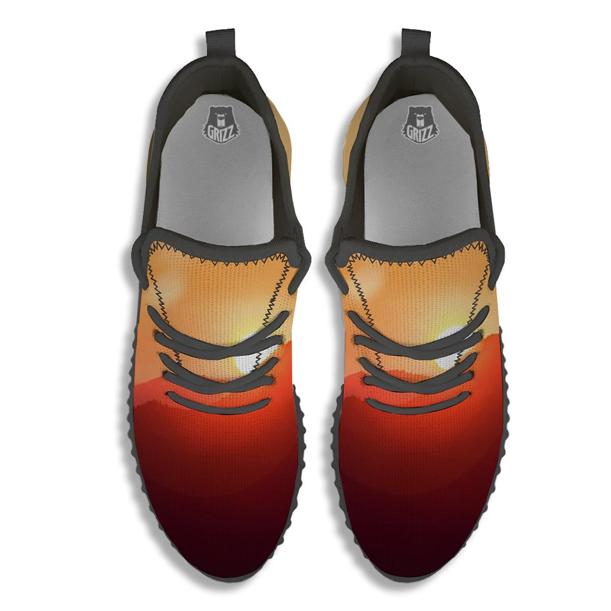 Mountain Sunrise Print Black Walking Shoes-grizzshop