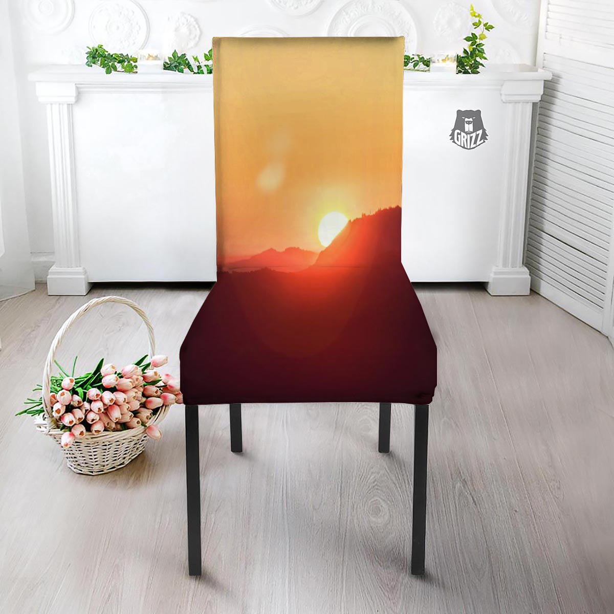 Mountain Sunrise Print Dining Chair Slipcover-grizzshop