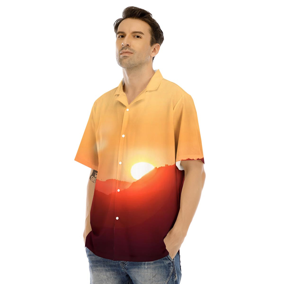Mountain Sunrise Print Men's Hawaiian Shirt-grizzshop
