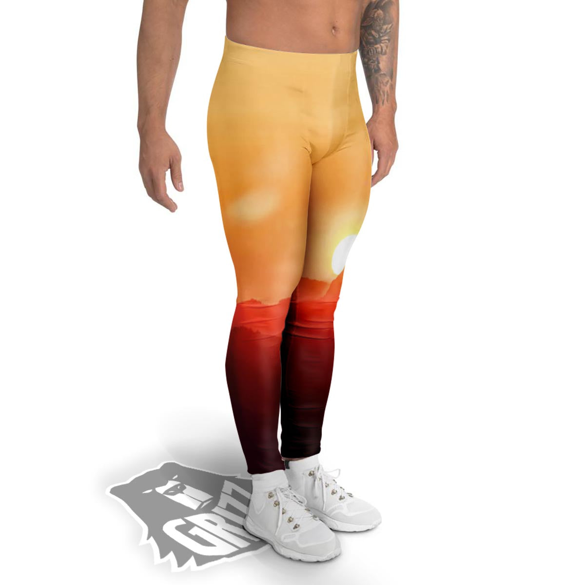 Mountain Sunrise Print Men's Leggings-grizzshop