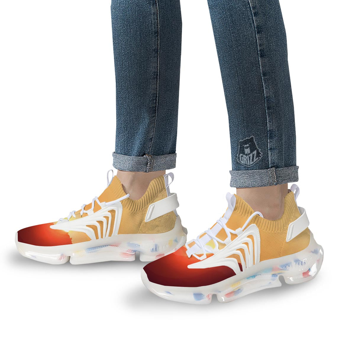 Mountain Sunrise Print White Gym Shoes-grizzshop