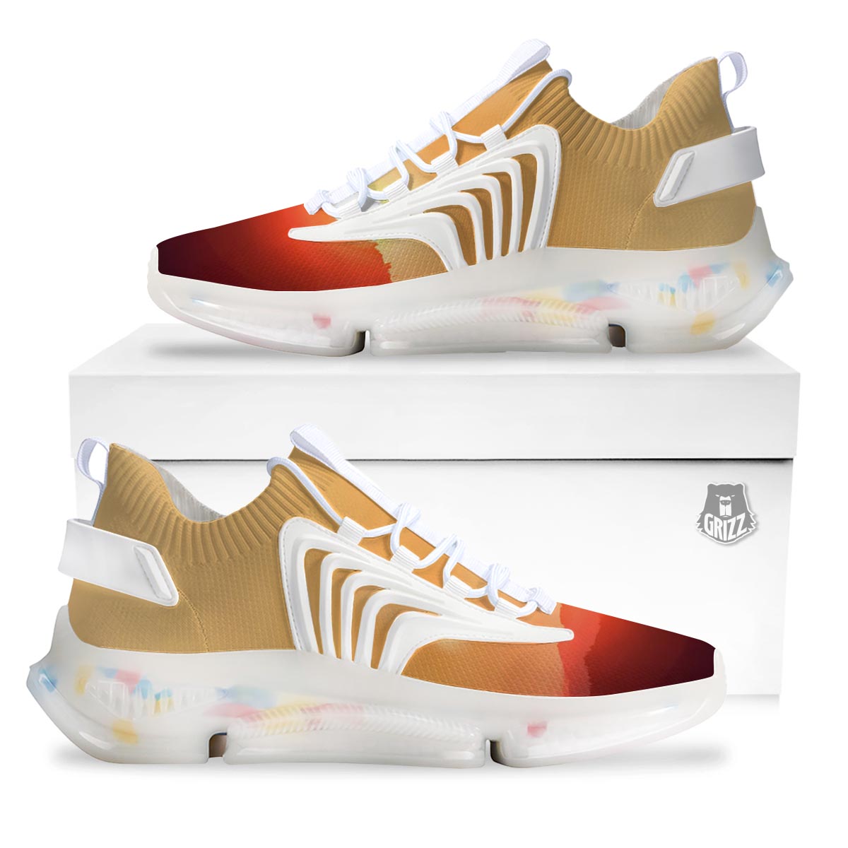 Mountain Sunrise Print White Gym Shoes-grizzshop