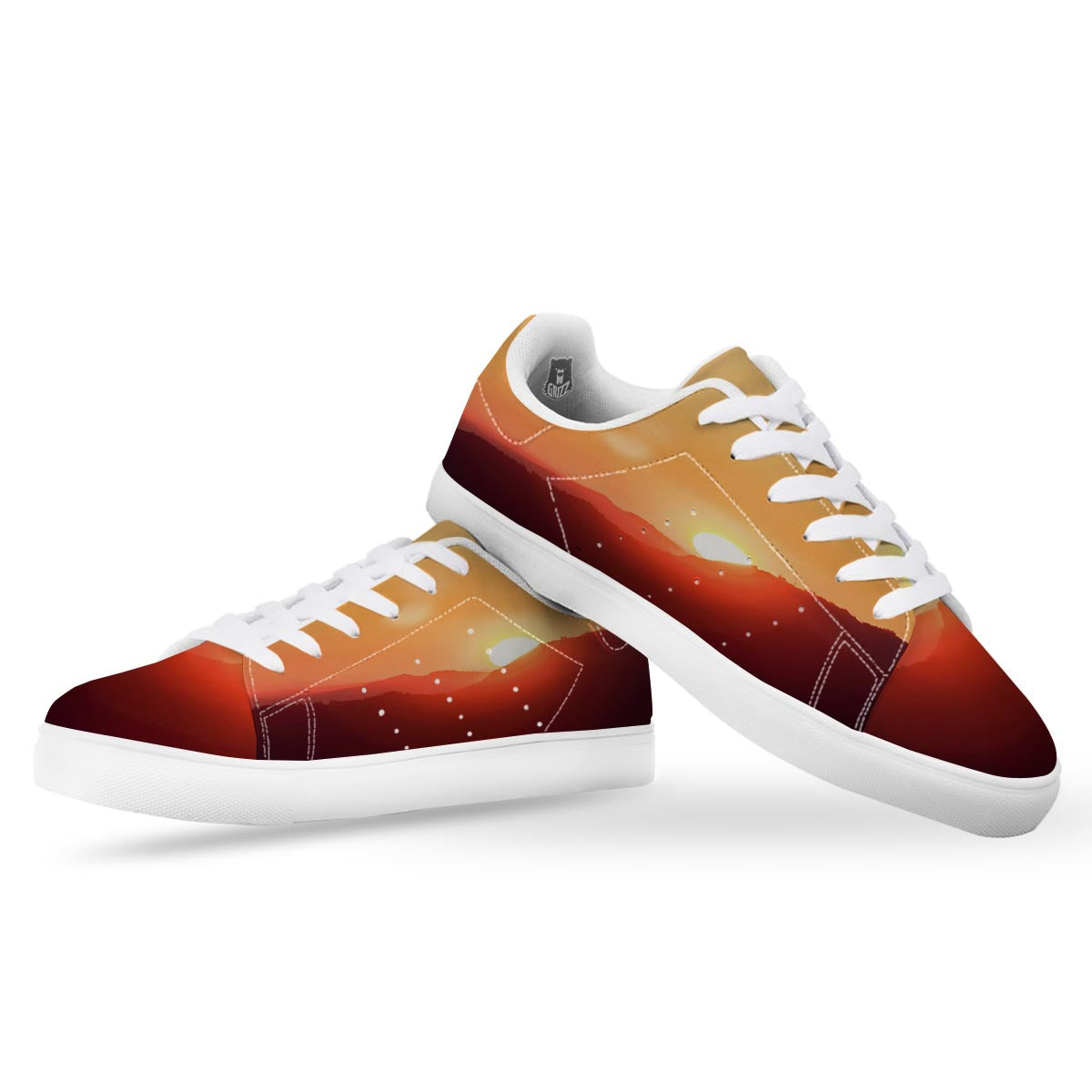 Mountain Sunrise Print White Low Top Sneakers-grizzshop