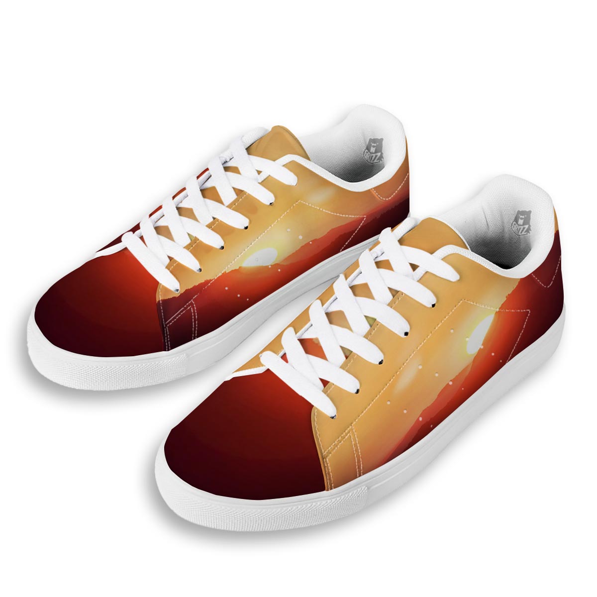 Mountain Sunrise Print White Low Top Sneakers-grizzshop